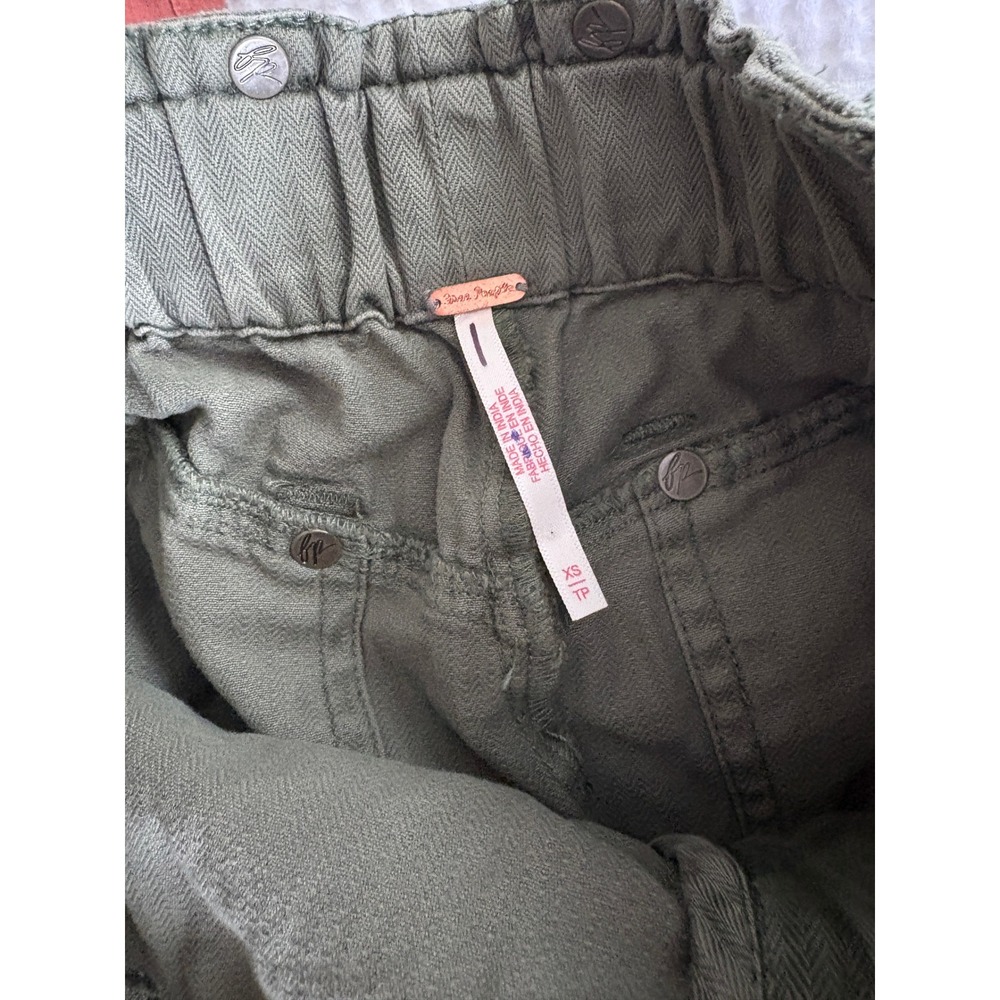 NEW Free People Sloane Belted Wide Leg Baggy Pants XS Green Herringbone Utility - Picture 3 of 10